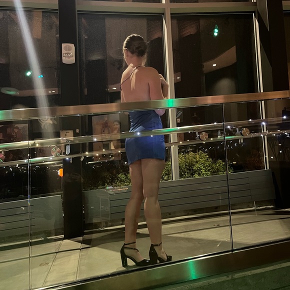 VERONNICA MINI DRESS - ASYMMETRIC NECK DRESS IN COBALT - Picture 6 of 6